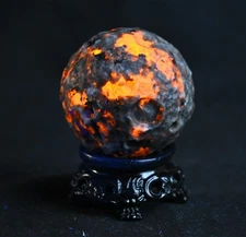 Natural Yooperlite Moon Sphere UV Reactive Sodalite Gemstone Ball Home Decor