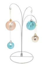 2 Pack of Silver Metal Ornament Display Stands – 12″ Tall with Four Hooks