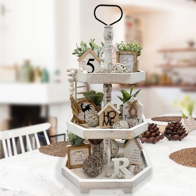 MRPAPA 3-Tier Farmhouse Wood Serving Tray Stand - Kitchen Coffee Bar Decor