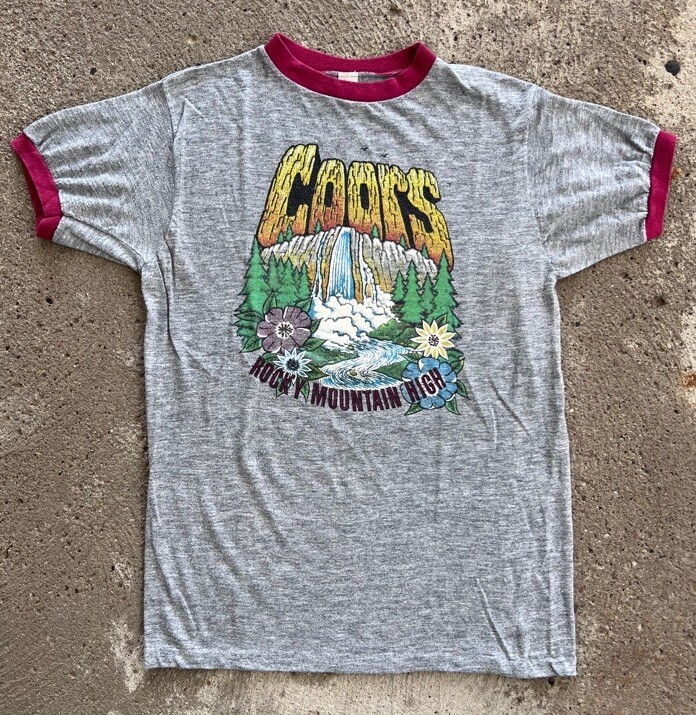Vintage 70s Coors Beer Rocky Mountain High Ringer T-Shirt L Thin 