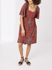 EX Fat Face Cherry Red Sunkissed Paisley Smocked Alice Dress 6 8 12 14 16 18 24