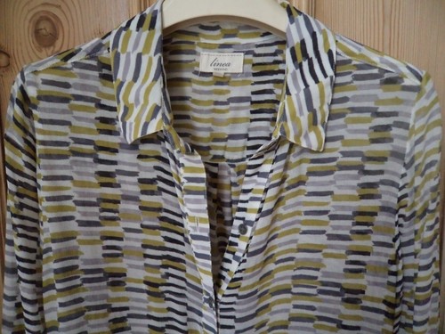 Linea Weekend Size 8 Blouse Tunic Top 100% Viscose Long Sleeve Olive Green Mix - Picture 2 of 9