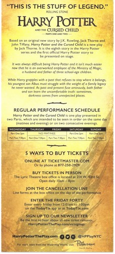 HARRY POTTER AND THE CURSED CHILD ad flyer Broadway J.K. ROWLING - Picture 2 of 2