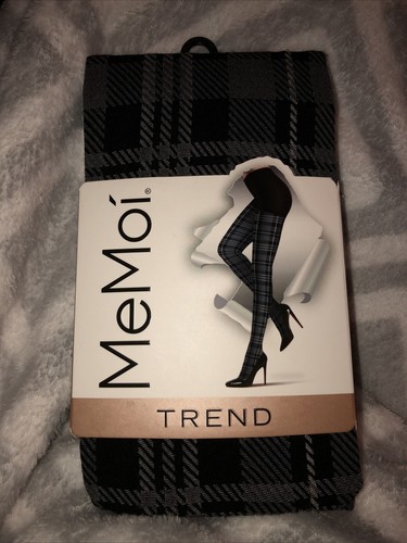 MeMoí Trend Tights NEW Opaque Pantyhose Dark Grey Plaid Size S/M
