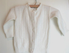 Vintage 60s Toddler Girls White Cardigan Sweater Bluebird Products Size 18 mos