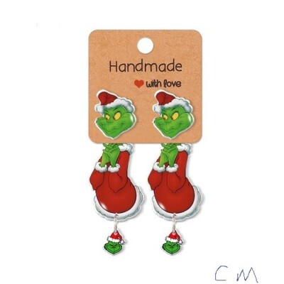 Grinch Stud Earrings for Christmas Cartoon Acrylic Pattern Resin style 3