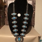 Estate Sale brushed Aluminum and Block BISBEE Turquoise Squash Blossom Necklace — photo 2