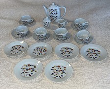 Vintage Childs Mini Tea Set Porcelain Red Blue 23 Piece Set Japan Primary Colors