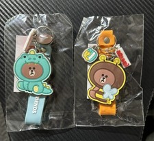 TWO Line Friends Brown Bear in Dinosaur and Bee Costume Keychains, ROUND 1, NEW