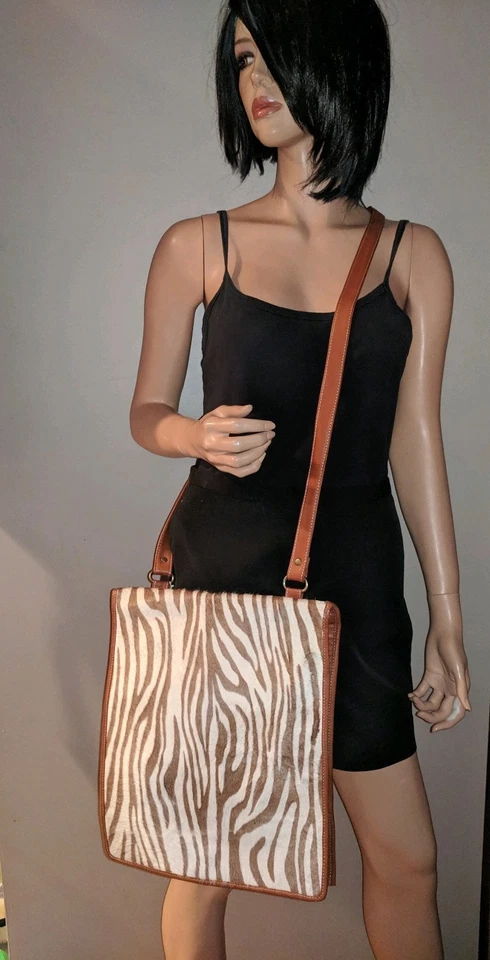 Nuevo con etiquetas Bolso Bandolera Bandolera Cuero Colombiano Piel de Ganado Cebra Marrón