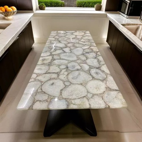 Natural White Agate Stone Dining Table Top Luxurious Hallway Center Top