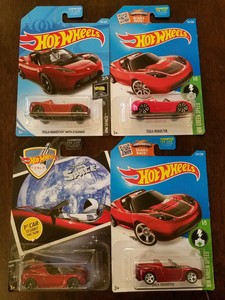 Details About Hot Wheels 2016 Super Treasure Hunt Tesla Roadster Red Spacex Set Lot Of 4 New
