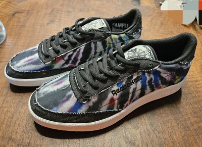 Reebok Classic Club C Clean Black Hippie Denim Tie Dye Sz 9 New