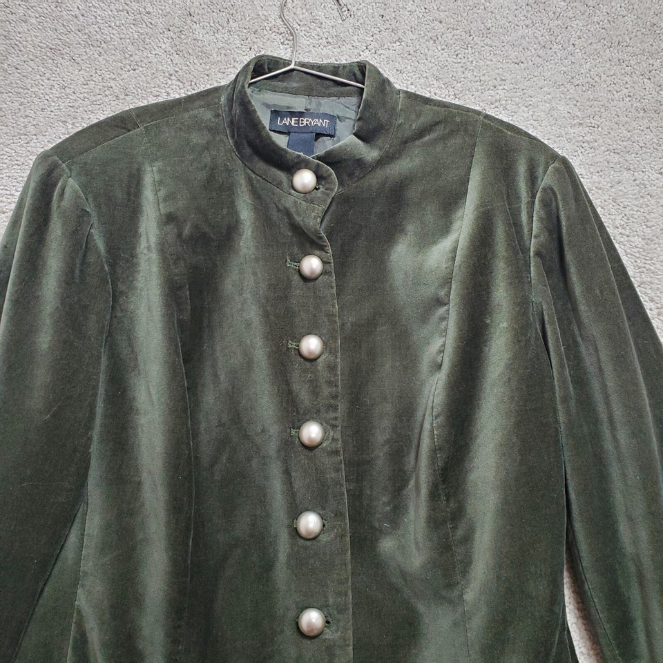 Lane Bryant Blazer Jacket Women's 20 Olive Green 100 Cotton Velvet