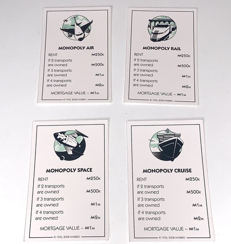 Monopoly Here & Now World Edition Board Game Complete Set Transportation Cards