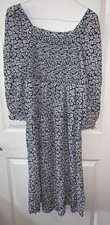 J CREW  Floral Smocked Dress Medium Daisy Print 3/4 Sleeve Pocket
