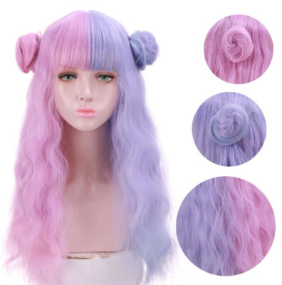  Party Wigs Half Purple Half Pink Wig Long Wavy Wig Lolita Wigs Two Tone 