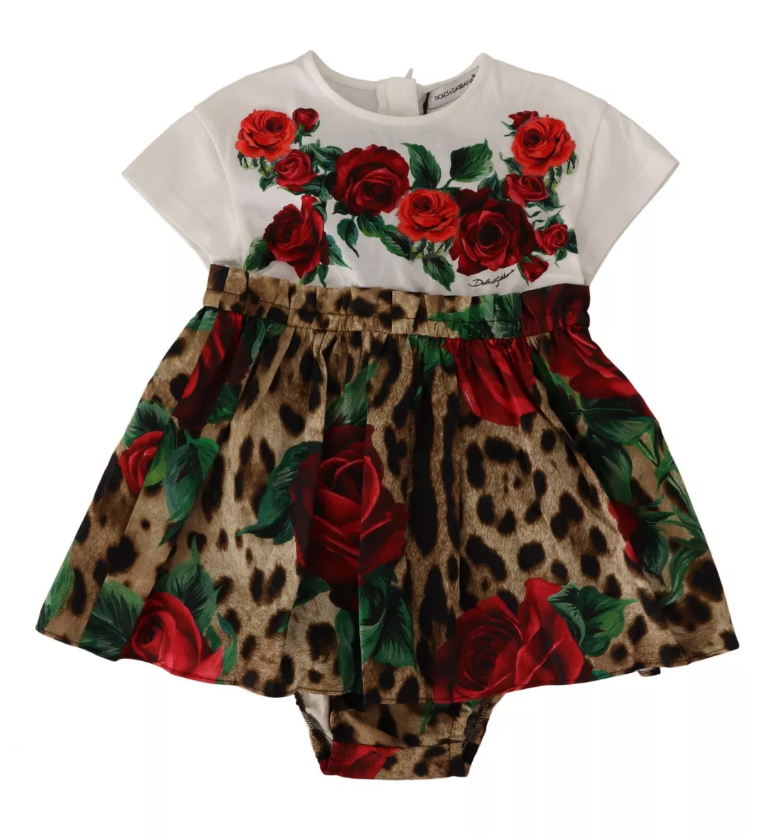 DOLCE GABBANA Kids Dress Multicolor Leopard Roses High Waist s