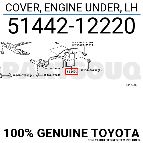 5144212220 Genuine Toyota COVER, ENGINE UNDER, LH 51442