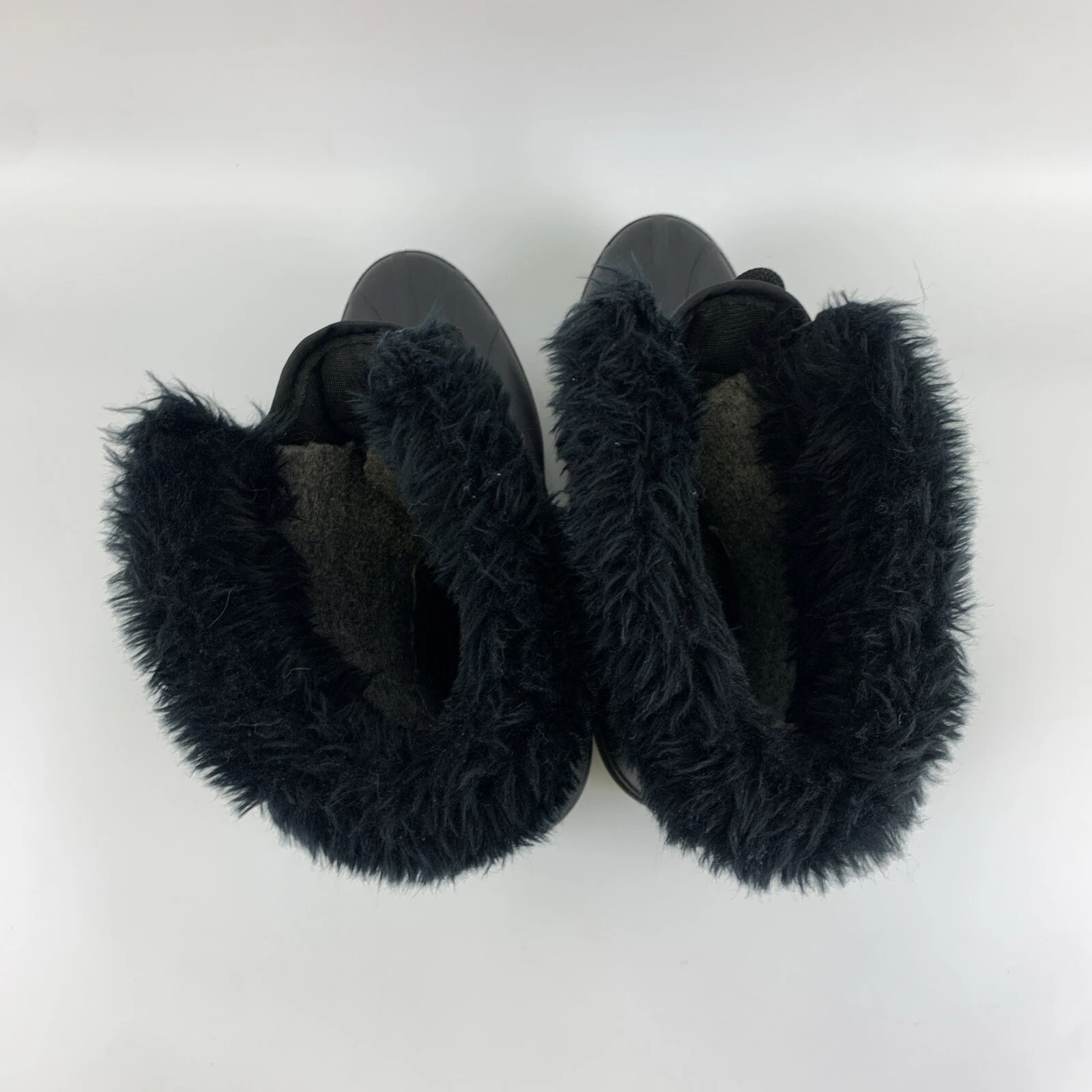sorel nylon winter felt liner faux fur trim lace up boots