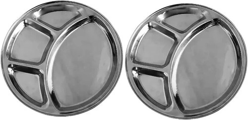 2 Pcs Round Stainless Steel Plate 4 Section/Compartment 12 in Apx. Dinner Plates - Picture 4 of 4