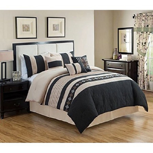 Jf 7 Piece Luxury Embroidery Bed In Bag Microfiber Comforter Set Queen For - Black Queen Size Bedding Jf 7 Piece Luxury Embroidery Bed In Bag Microfiber Comforter Set Queen For - Black Queen Size Bedding