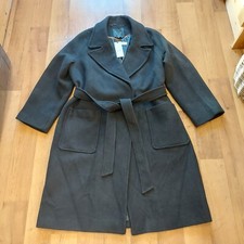 New.womens.george.studio Edit Long Black Wool Blend Belted Coat.size 16-18