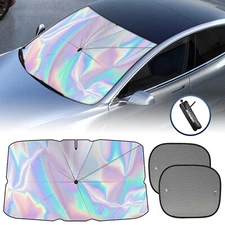 3xWindshield Sun Shade Foldable Car Umbrella Front Side Window Mesh Cover Visor