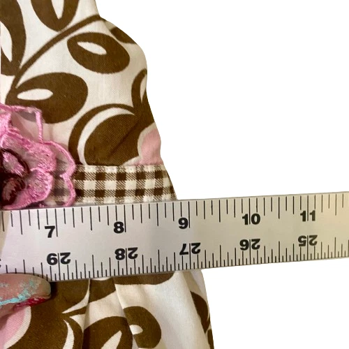Vestido Nannette Niñas Talla 5 Forrado Cuadros Guinga Flores Rosa Marrón Crema Foto 4 de 4