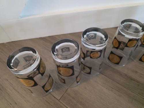 Libbey Coins Glasses Tumblers Black Textured Gold Vintage Set Of 7 - Picture 13 of 14
