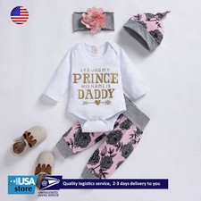 4PCS Newborn Baby Girl Outfits Clothes Romper Pants Jumpsuit Bodysuit Hat Set