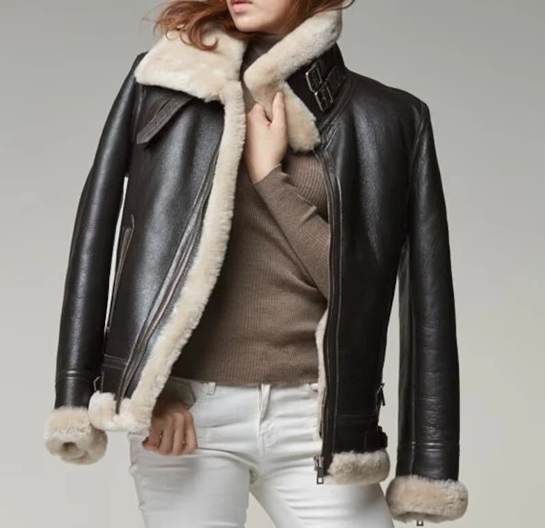 Shearling Collar Leather Jacket - Women - Ready-to-Wear