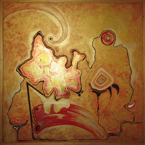 surrealism cyber landscape abstract art painting contemporary figures gold paint - Picture 5 of 24