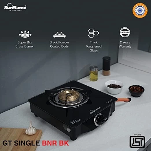 Sunflame SINGLE BNR 1 Burner Gas Stove with Toughened Glass Top, Manual...
Opens in a new window or 