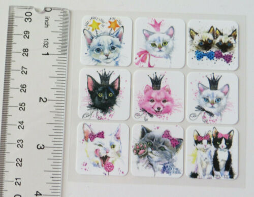 Violette Stickers - PINK DOG WITH CATS - 4x4 Square Sheet of Stickers #K177 - Afbeelding 1 van 2