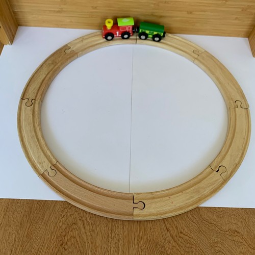 Wooden Railway Curved Track x 8 with Train Engine and Carriage