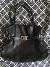 Abro Leder Handtasche schwarz mit Zierschnalle echtes Leder