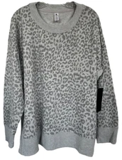 90 Degree by Reflex Women's Animal Print Active Pullover Top Sz XL Leopard Gray