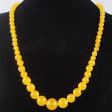 6-14mm Natural Yellow Jade Round Tower Beads 18KWGP Clasp Necklace Women Girl