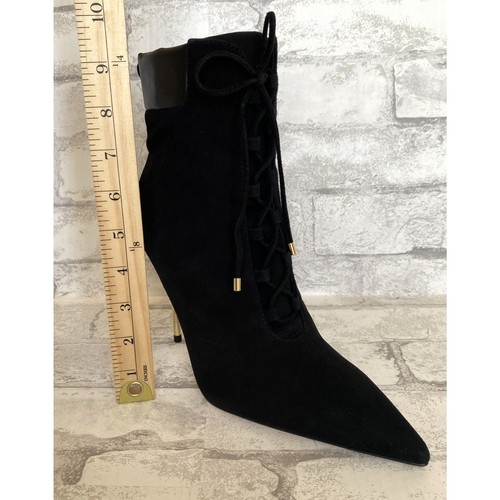 Stivaletti a punta nuovi con etichette Good American neri stringati stiletto pelle scamosciata taglia 9 - Foto 10 di 11