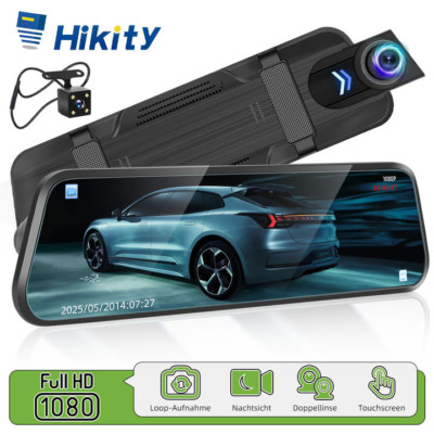 10'' Dashcam Dual Lens Kamera Auto DVR Rückfahrkamera Spiegel Videorecorder 1080p