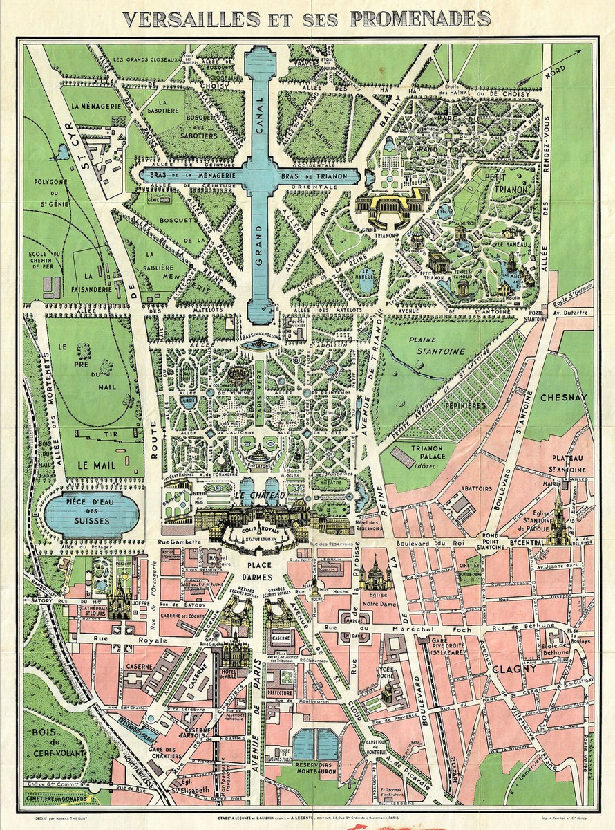1920 Map Paris Versailles Monuments Vintage France Wall Poster