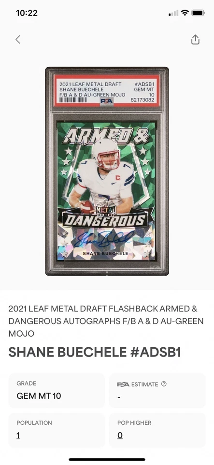 Shane Buechele AUTO /3 PSA 10 POP 1 2020 Leaf Metal Draft RC GREEN MOJO - Image 4 of 4