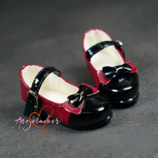 1/4MSD BJD Doll Spliced Flat Shoes Student Shoes Bow Buckle Bright Red Black DZ