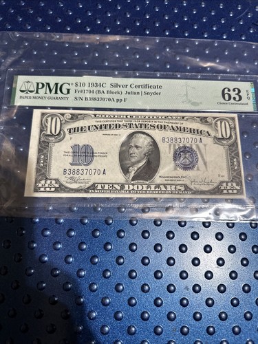Lot of 4 $10 1934-C Silver Certificate CONSECUTIVE Lot B-A Block PMG CU63-64 EPQ - Picture 6 of 9