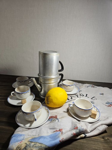 Vintage 1950s Italian Coffee Set | Laveno Porcelain Cups + Neapolitan Moka - 第 5/5 張圖片
