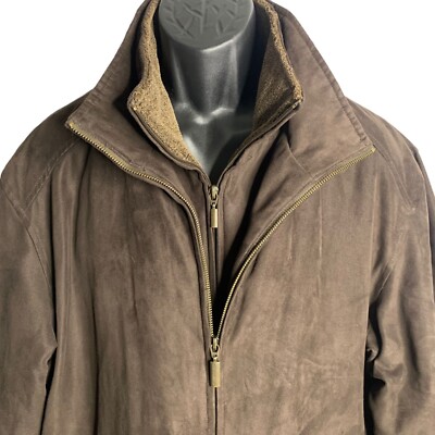 Vintage Weatherproof Faux Suede Jacket L Brown Double Zip