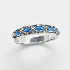 Sterling Silver Lab Sapphire Ring Band Size 6 1/2 Marquise Cut 4.5mm Wide