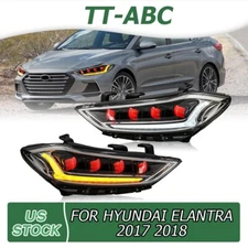 Pair Red Devil Eye LED Headlight for Hyundai Elantra 2017-2018 Head Front Lamps