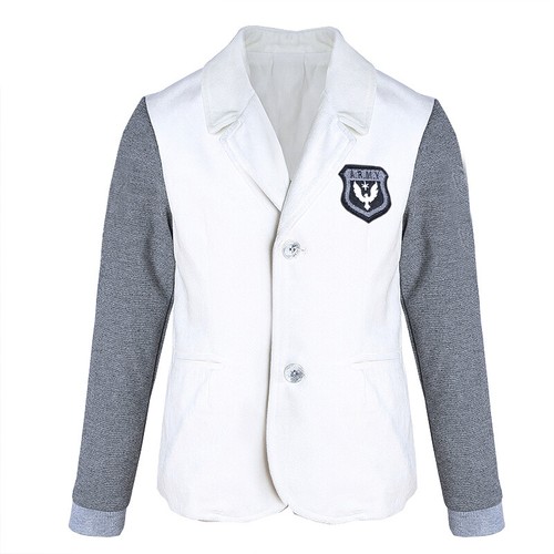 Boys White Grey Velvet Blazer – Sport Style Spring Jacket 3–9 Years - Picture 7 of 8